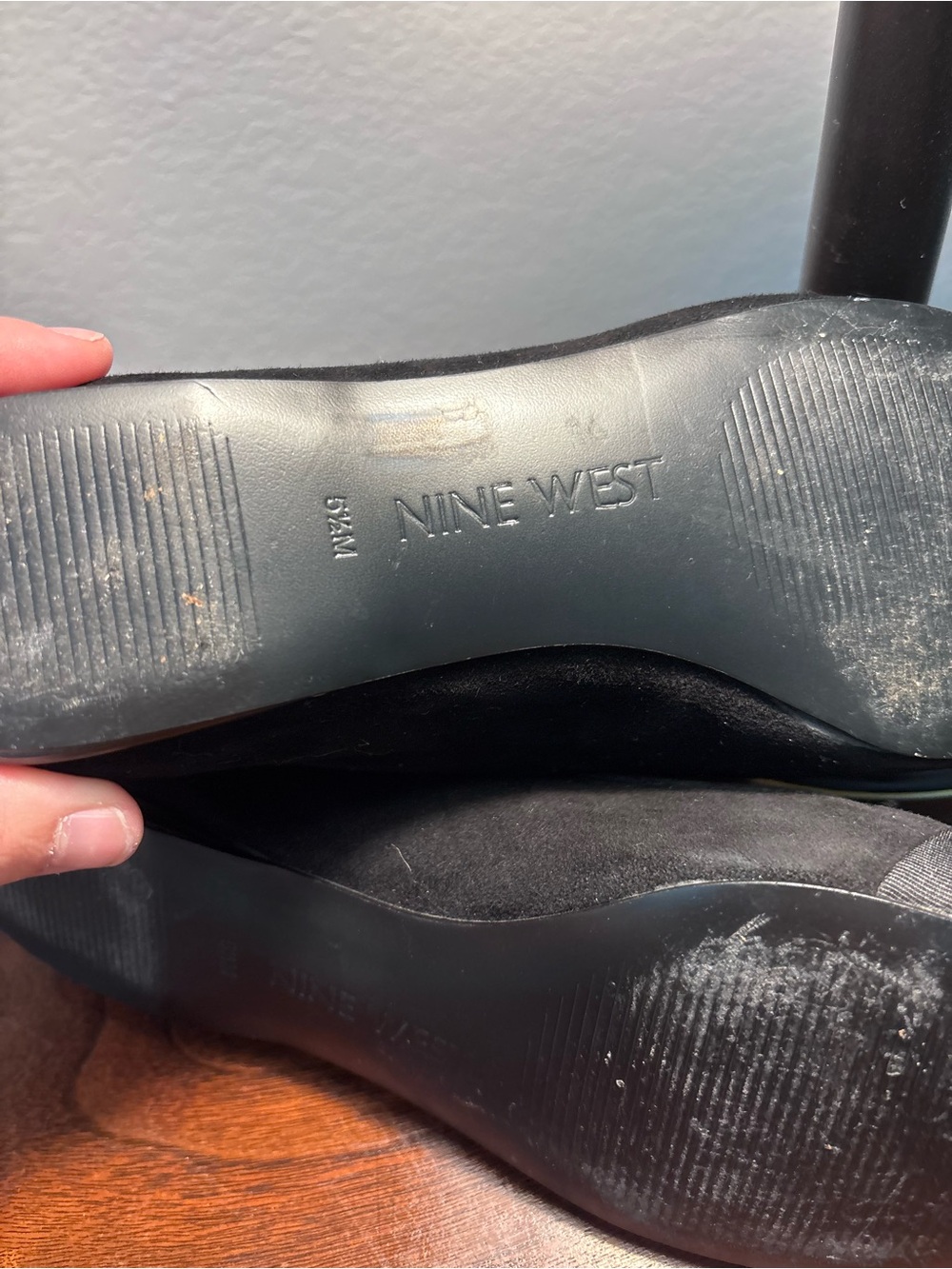 Nine West Black Glitter Pointed Toe Flats with Ribbon Trim - Picture 3 of 3